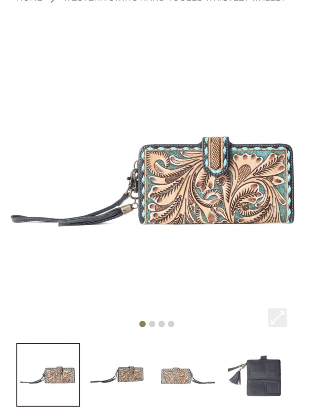 Myra Bag Tooled Leather Wristlet Wallet in Turquoise and Tan with Black Strap